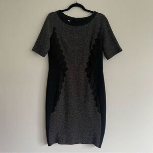 London Times Black & Gray Color Block Tweed Dress Women’s Size 12